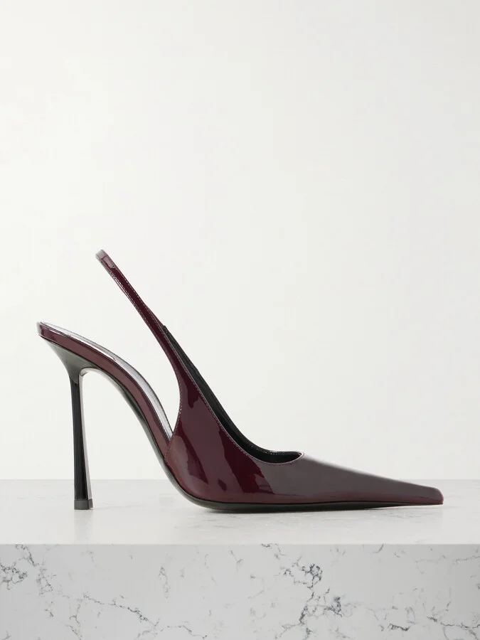 SAINT LAURENT - Vendôme Glossed-leather Slingback Pumps - Burgundy