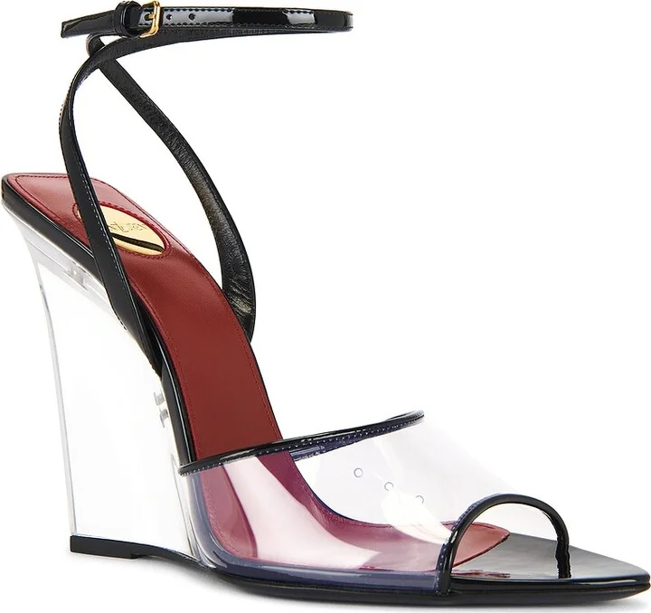 Saint Laurent Vera Wedge Sandal in Black - Image 2