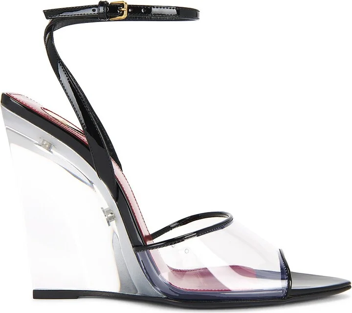 Saint Laurent Vera Wedge Sandal in Black