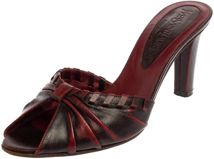 Saint Laurent Vintage Two Tone Leather Open Toe Slide Sandals Size 36.5