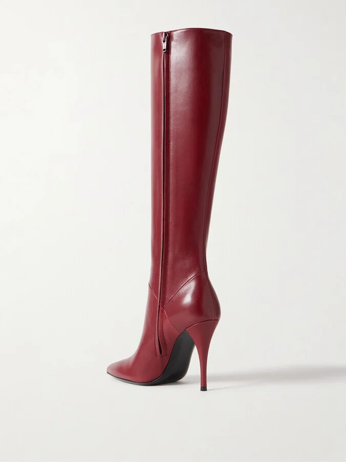 SAINT LAURENT - Vivian Leather Knee Boots - Red - Image 3