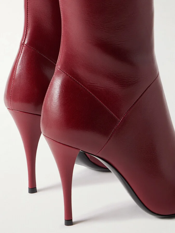 SAINT LAURENT - Vivian Leather Knee Boots - Red - Image 4