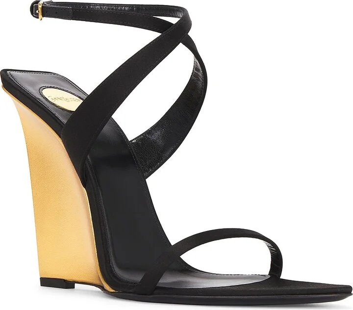 Saint Laurent Wedge Sandal in Black - Image 2