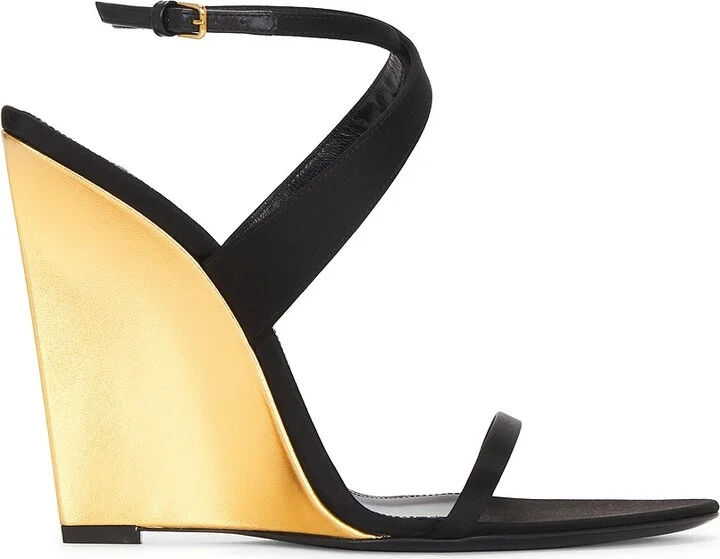 Saint Laurent Wedge Sandal in Black