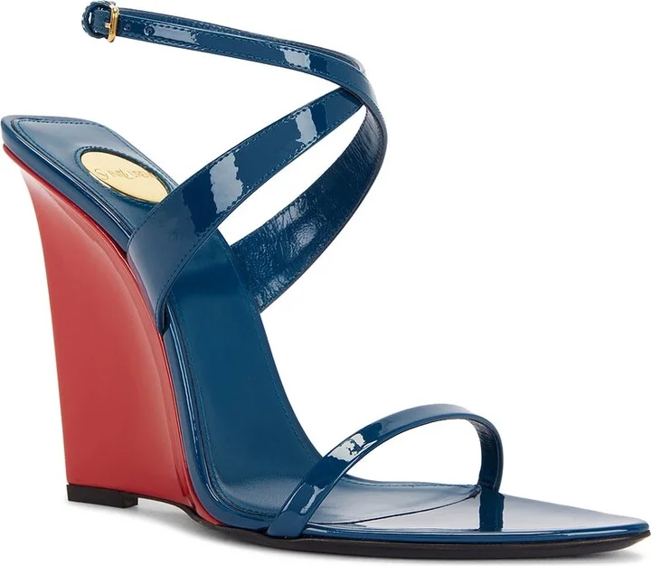 Saint Laurent Wedge Sandal in Blue - Image 2