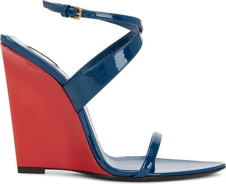 Saint Laurent Wedge Sandal in Blue