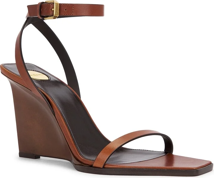 Saint Laurent Wedge Sandal in Brown - Image 2