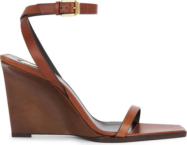 Saint Laurent Wedge Sandal in Brown
