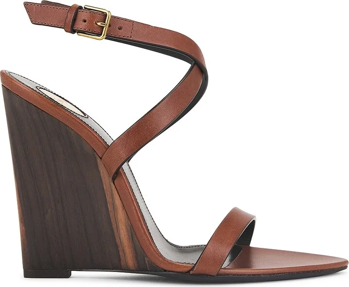 Saint Laurent Wedge Sandal in Brown