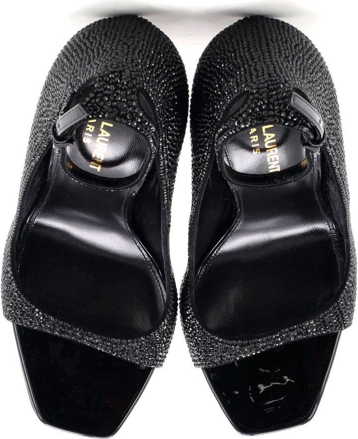 Saint Laurent Womenâs Opyum Peep Toe Pumps Crystal Embellished Leather 110 - Image 2