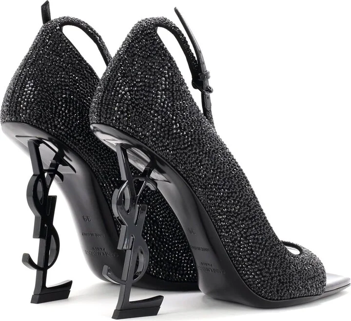 Saint Laurent Womenâs Opyum Peep Toe Pumps Crystal Embellished Leather 110 - Image 3