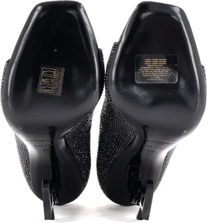Saint Laurent Womenâs Opyum Peep Toe Pumps Crystal Embellished Leather 110 - Image 4