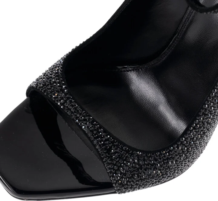 Saint Laurent Womenâs Opyum Peep Toe Pumps Crystal Embellished Leather 110 - Image 5