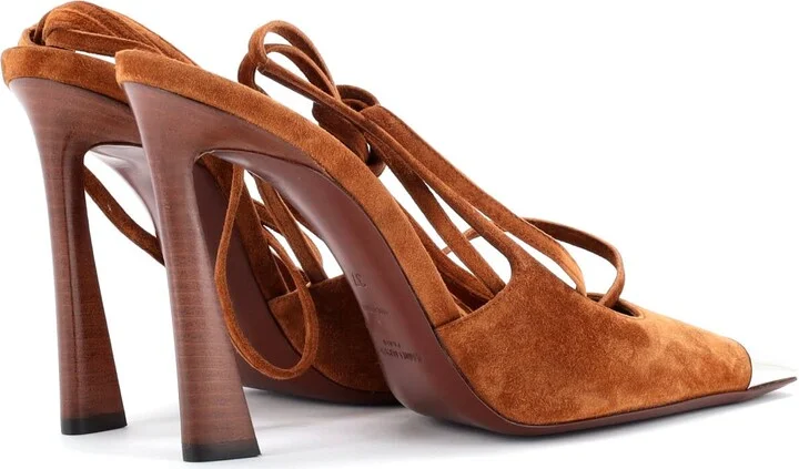 Saint Laurent Women's Blade Square Cap Toe Ankle Wrap Pumps Suede with Metal 105 - Image 3