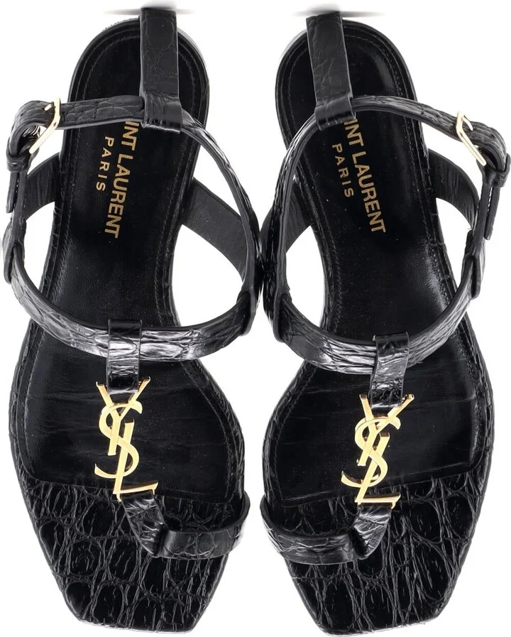 Saint Laurent Women's Cassandra Flat Sandals Crocodile Embossed Leather - Image 2