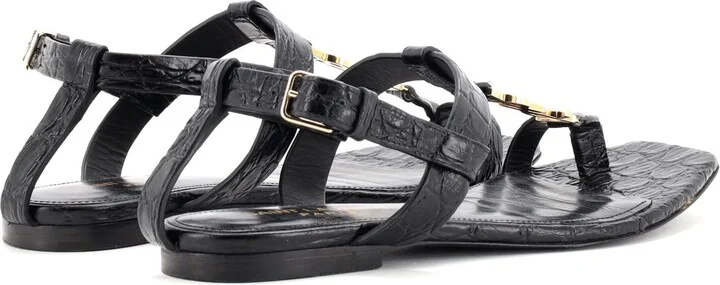 Saint Laurent Women's Cassandra Flat Sandals Crocodile Embossed Leather - Image 3