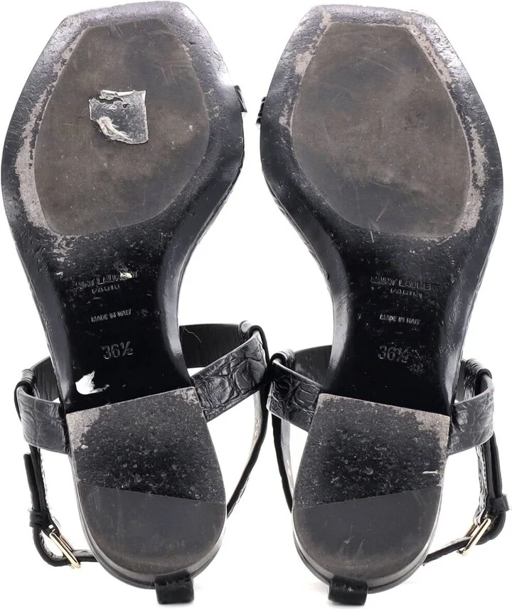 Saint Laurent Women's Cassandra Flat Sandals Crocodile Embossed Leather - Image 4