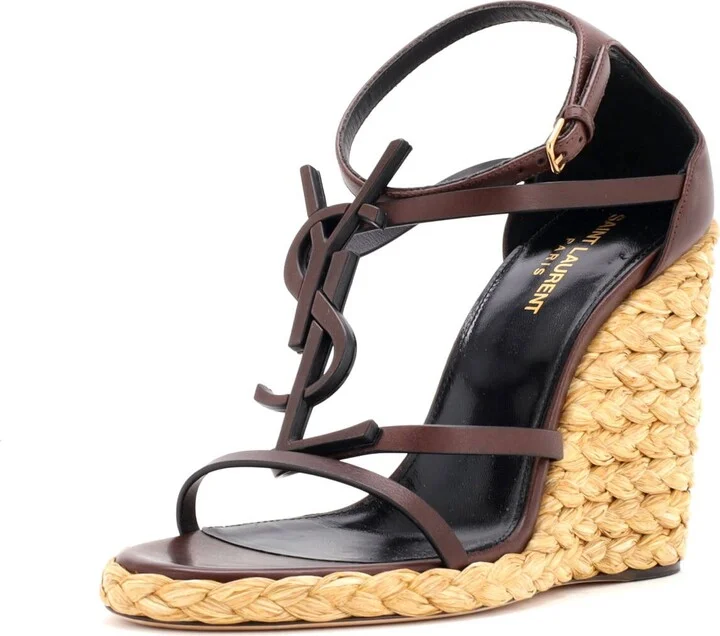 Saint Laurent Women's Cassandra Wedge Espadrilles Leather