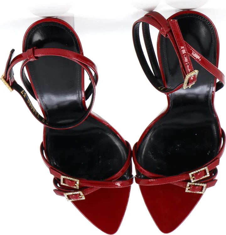 Saint Laurent Women's Gippy Crisscross Mule Sandals Patent 110 - Image 2
