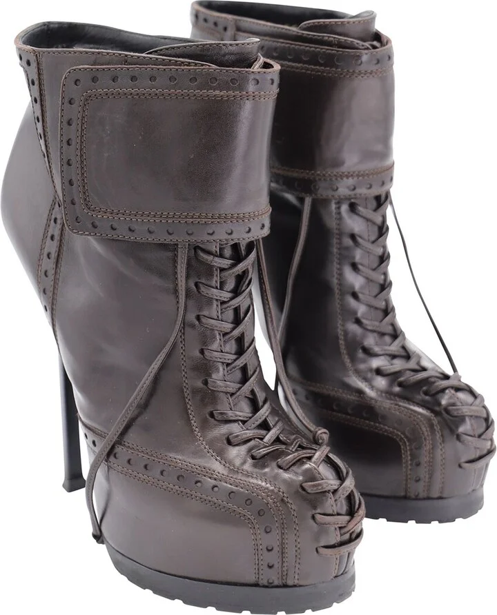 Saint Laurent Women's Leather Tribtoo 105 Lace-Up Bootie (Authentic Pre-Loved)