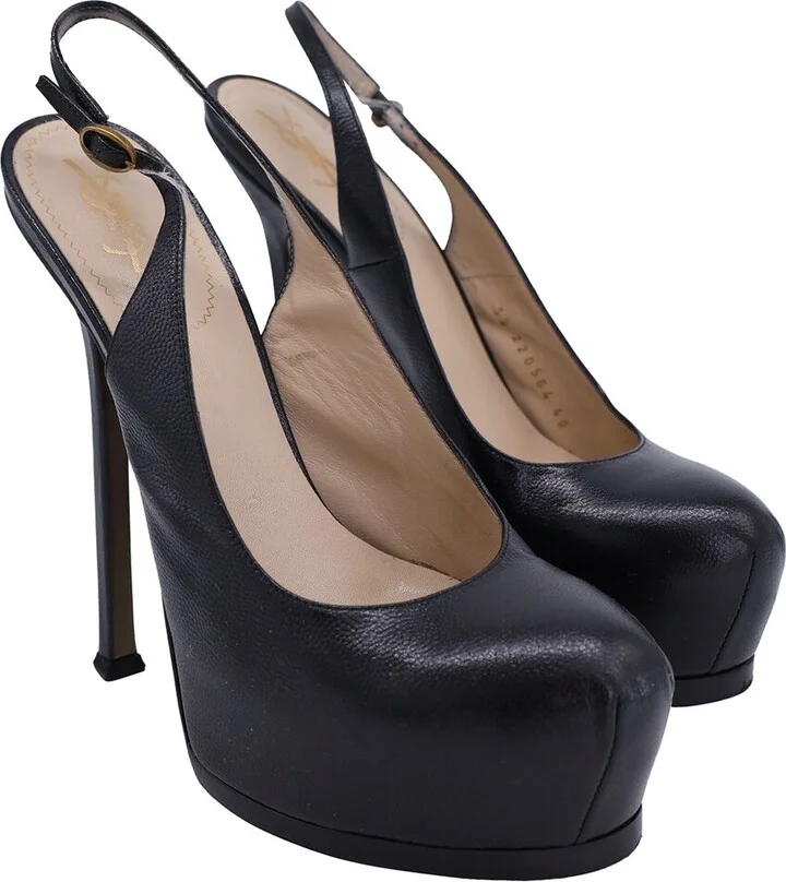 Saint Laurent Women's Leather YSL Vernigolf Tribtoo Slingback Pump (Authentic Pre-Loved)