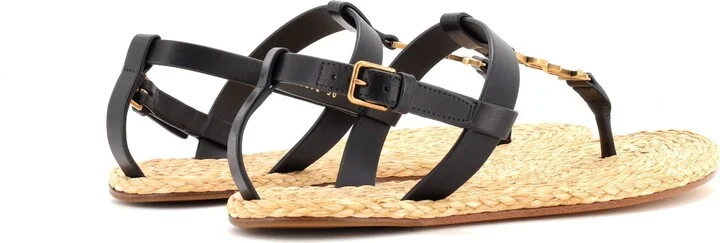 Saint Laurent Women's Monogram Thong Sandals Leather and Raffia - Image 3