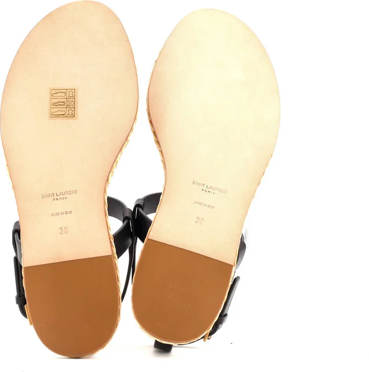 Saint Laurent Women's Monogram Thong Sandals Leather and Raffia - Image 4