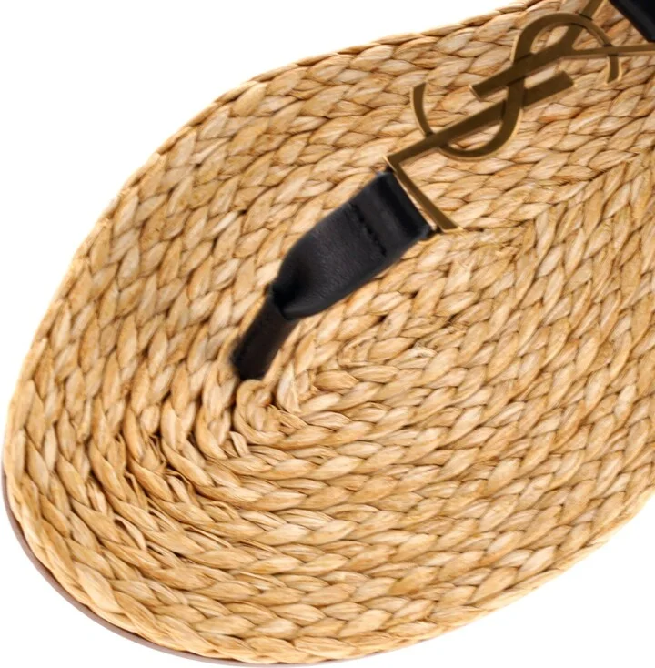 Saint Laurent Women's Monogram Thong Sandals Leather and Raffia - Image 5