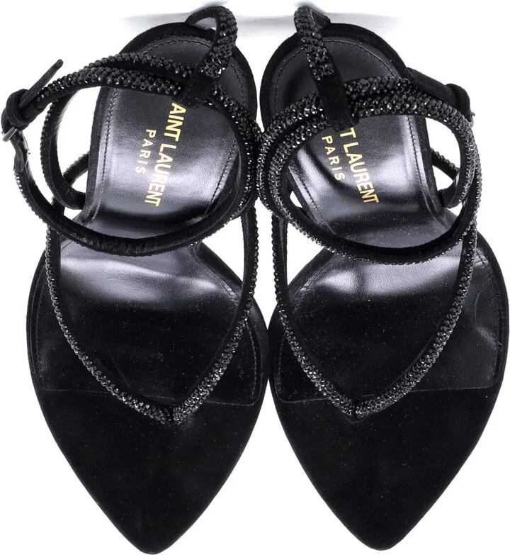 Saint Laurent Women's Nadja Heeled Sandals Suede and Crystals - Image 2