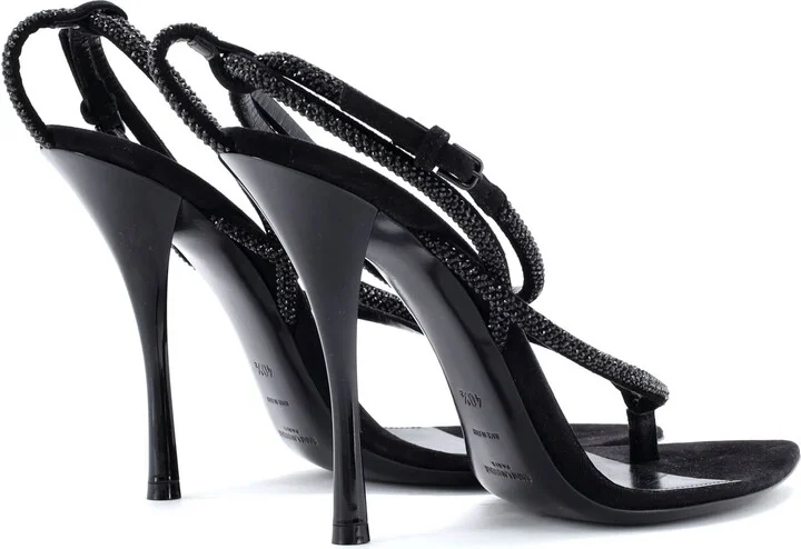Saint Laurent Women's Nadja Heeled Sandals Suede and Crystals - Image 3