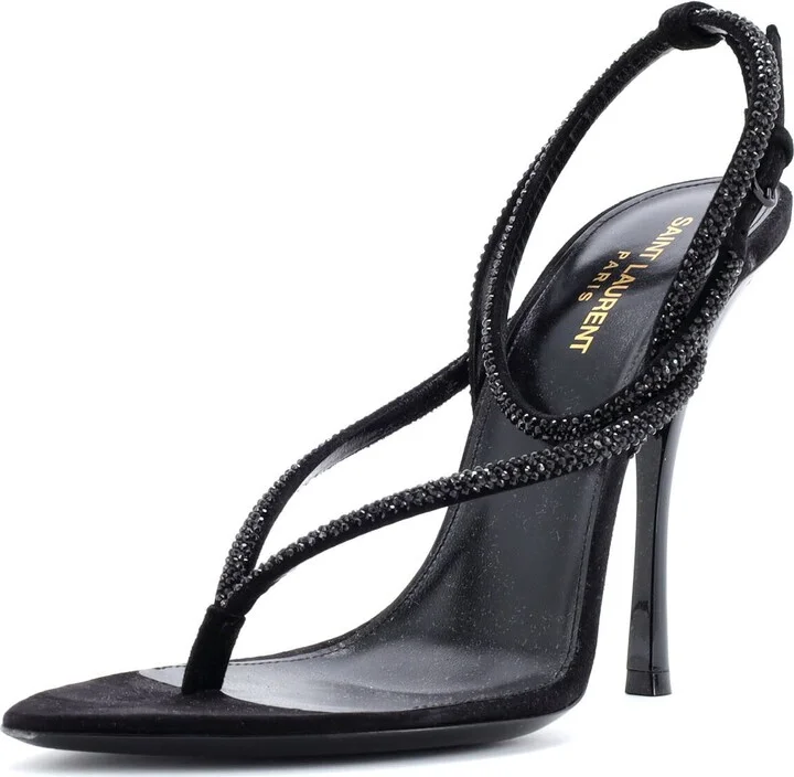 Saint Laurent Women's Nadja Heeled Sandals Suede and Crystals