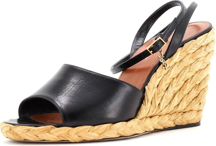 Saint Laurent Women's Paloma Wedge Espadrille Sandals Leather