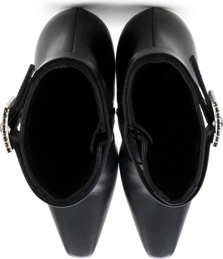 Saint Laurent Women's Tom Ankle Boots Leather with Crystal Buckle - Image 2