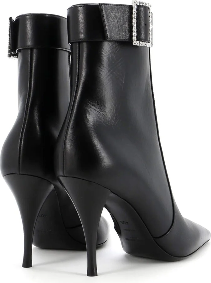 Saint Laurent Women's Tom Ankle Boots Leather with Crystal Buckle - Image 3