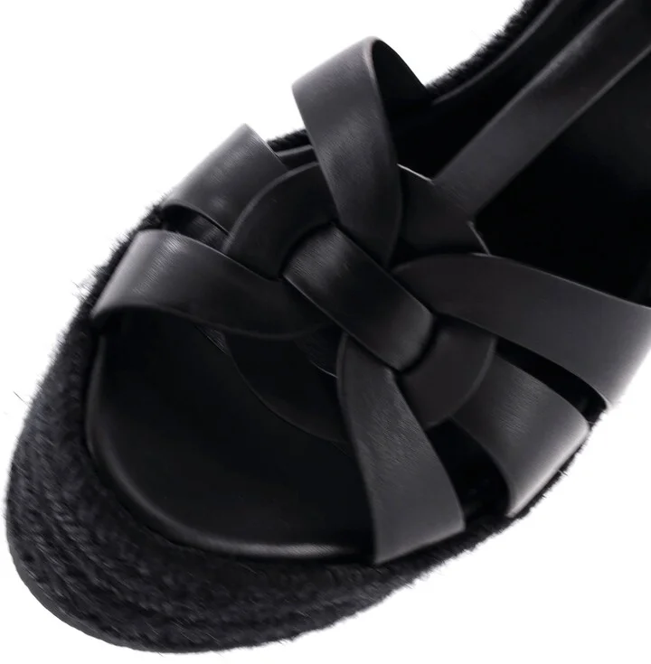 Saint Laurent Women's Tribute Wedge Espadrille Sandals Leather - Image 5