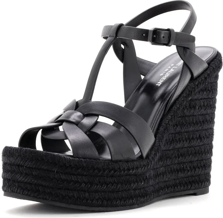 Saint Laurent Women's Tribute Wedge Espadrille Sandals Leather