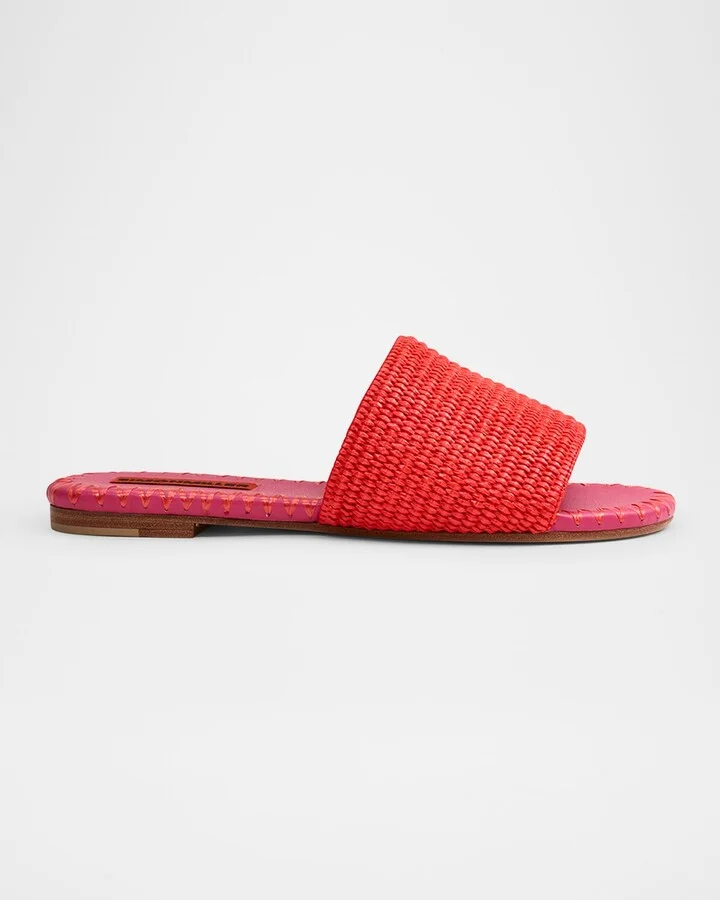 Salerno Raffia Flat Slide Sandals
