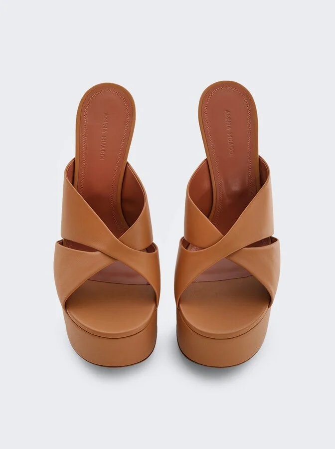 Salma Plateau Slipper Sandal Latte Leather