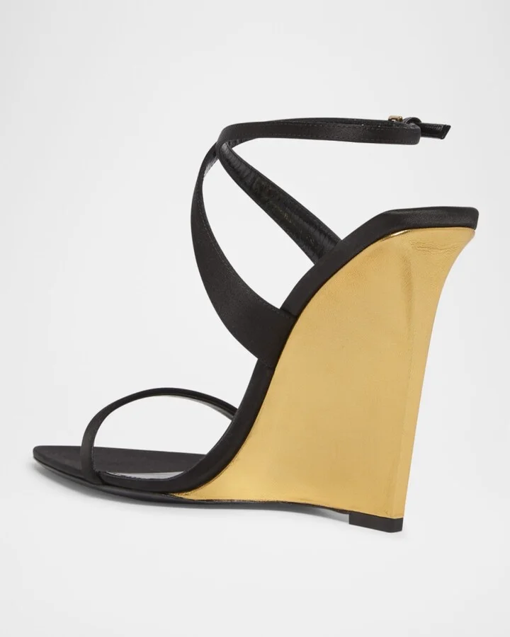 Salome Satin Strappy Wedge Sandals - Image 10