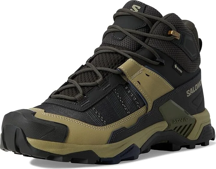 Salomon X Ultra 5 Mid GTX(r) Men's Running Shoes Peat/Gray Green/Blue Nights : 10.5 D - Medium, Leather - Image 5