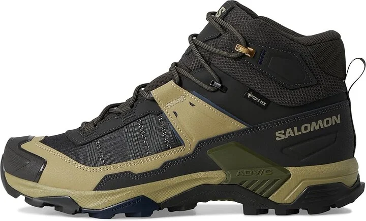 Salomon X Ultra 5 Mid GTX(r) Men's Running Shoes Peat/Gray Green/Blue Nights : 10.5 D - Medium, Leather - Image 6