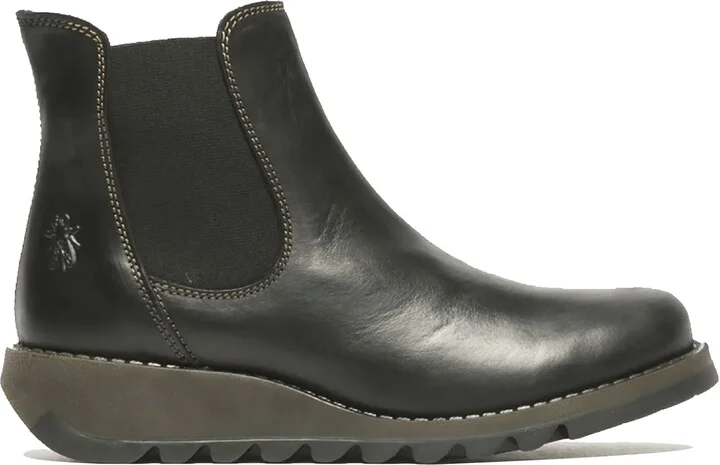 SALV195 - Women's Wedge Heel Leather Chelsea Ankle Boots