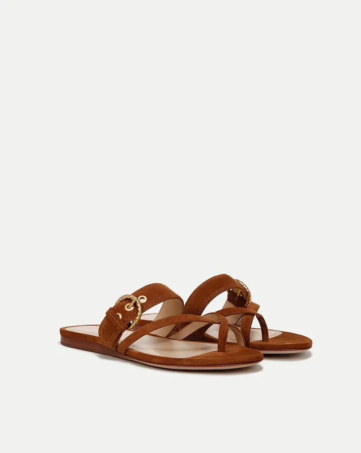 Salva Strappy Women's US 5 Caramel Suede Crisscross Sandal FZP259