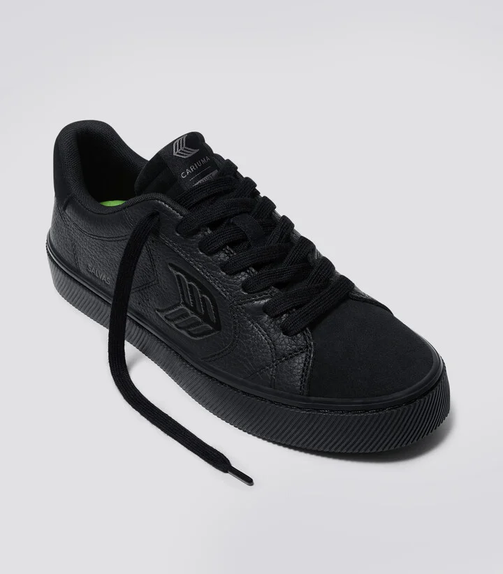 SALVAS All Black Premium Leather and Suede Ash Grey Logo Sneaker Women - Image 2