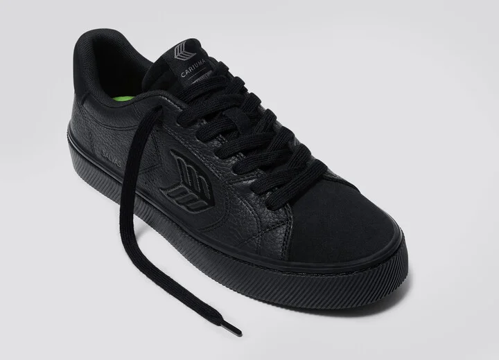 SALVAS All Black Premium Leather and Suede Ash Grey Logo Sneaker Women - Image 4