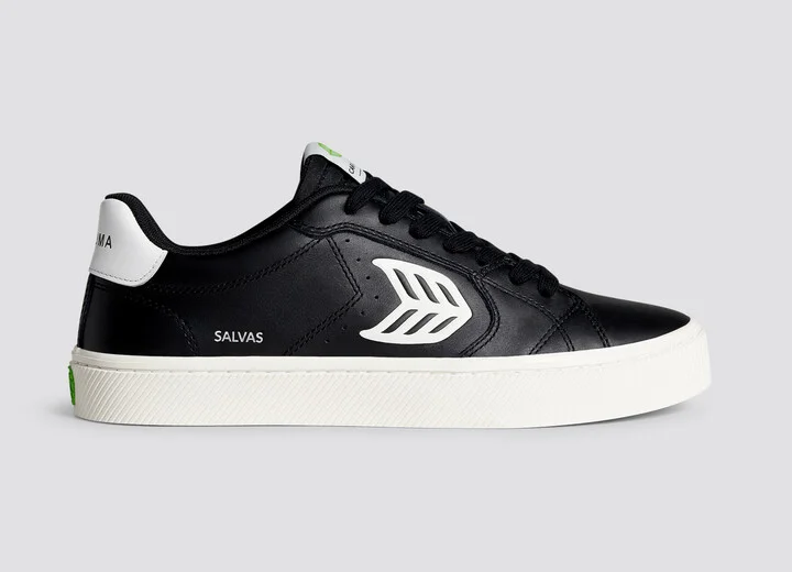 SALVAS Black Leather Off-White Logo Sneaker Men - Image 3