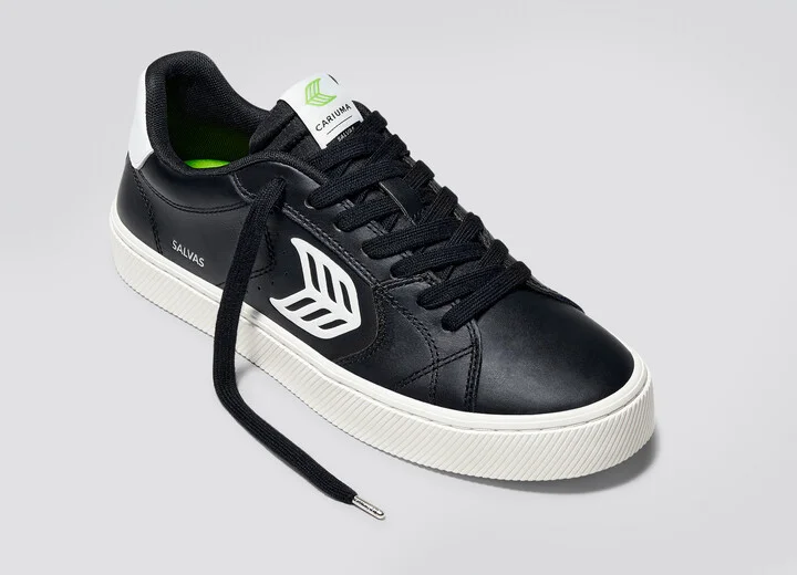 SALVAS Black Leather Off-White Logo Sneaker Men - Image 4