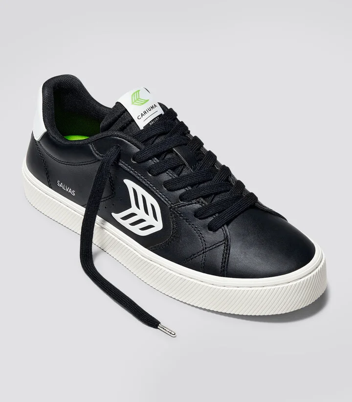 SALVAS Black Leather Off-White Logo Sneaker Men - Image 11