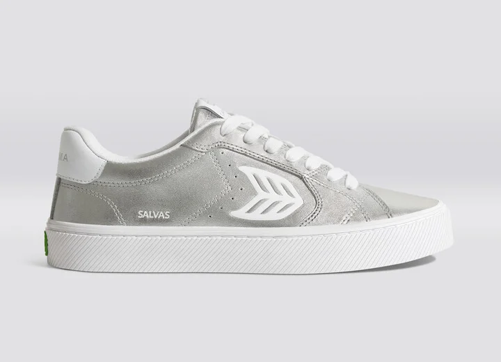 SALVAS Metallic Silver Leather White Logo Sneaker Women - Image 3