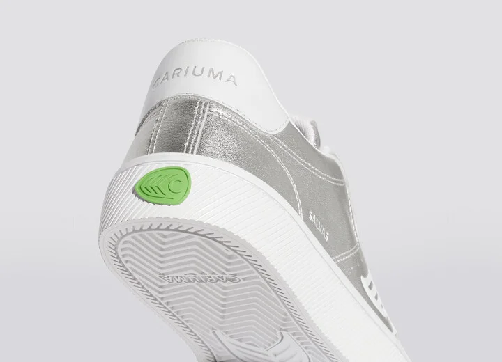 SALVAS Metallic Silver Leather White Logo Sneaker Women - Image 6